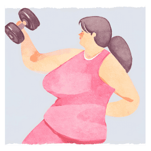 woman 50+ lifting weights and HIIT training